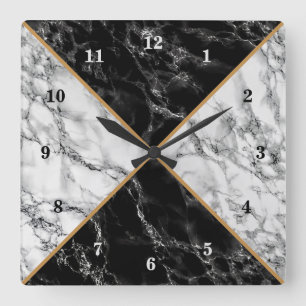 Trendy Black & White Check Marble Stones - Luxury Vierkante Klok