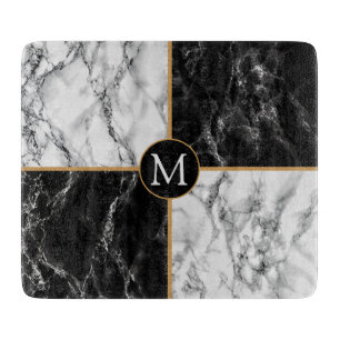 Trendy Black & White Check Marble - Voeg je brief  Snijplank