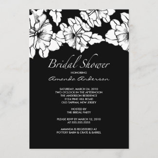 Trendy Black & White Floral Vrijgezellenfeest Invi Kaart