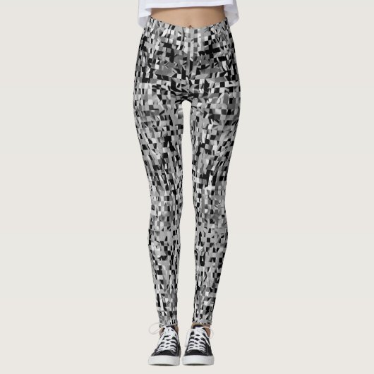 Trendy Black White Grey Abstract Play Leggings (Voorkant)