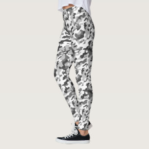Trendy Black, White & Grey Camo Print Sports Leggings