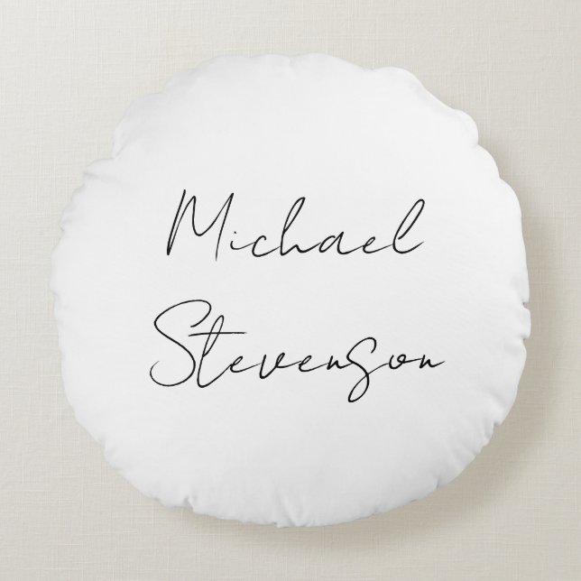 Trendy Black White Handwrite minimalist Rond Kussen (Voorkant)