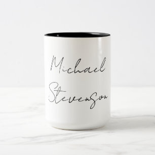 Trendy Black White Handwritten Minimalist Tweekleurige Koffiemok