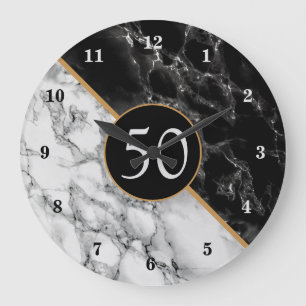 Trendy Black & White Marble Stone - Jaar / Leeftij Grote Klok