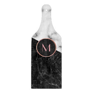 Trendy Black & White Marble Stone Roos Gold  Snijplank