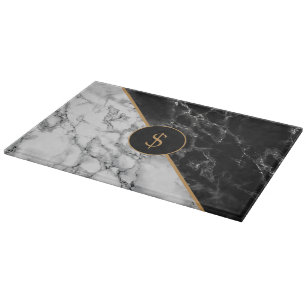 Trendy Black & White Marble Stone Voeg je brief to Snijplank