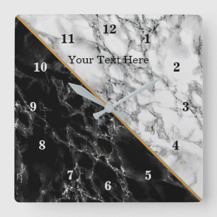 Trendy Black & White Marble Stone - Voeg Jouw teks Vierkante Klok