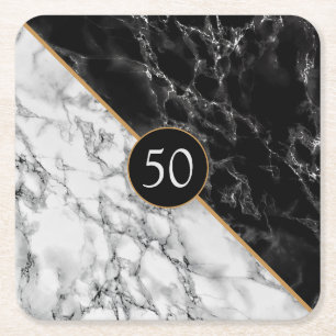 Trendy Black & White Marble Stone - Voeg leeftijd/ Vierkante Kartonnen Onderzetter