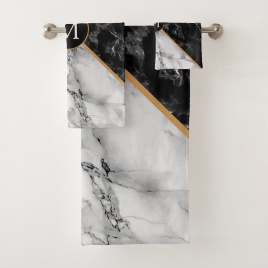 Trendy Black & White Marble Stone - Voeg uw brief  Bad Handdoek (Insitu)