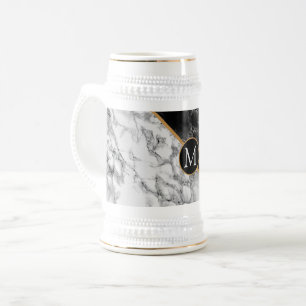 Trendy Black & White Marble Stone - Voeg uw brief  Bierpul