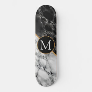 Trendy Black & White Marble Stone - Voeg uw brief Skateboard