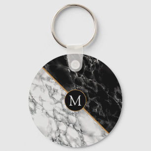 Trendy Black & White Marble Stone - Voeg uw brief  Sleutelhanger