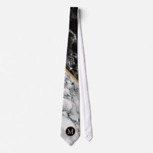 Trendy Black & White Marble Stone - Voeg uw brief Stropdas