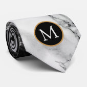 Trendy Black & White Marble Stone - Voeg uw brief  Stropdas (Opgerold)
