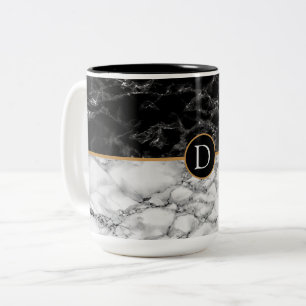 Trendy Black & White Marble Stone voegt Letter/Yea Tweekleurige Koffiemok