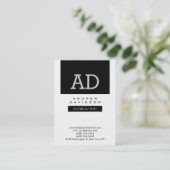 Trendy Black White Modern Monogram Visitekaartje (Staand voorkant)