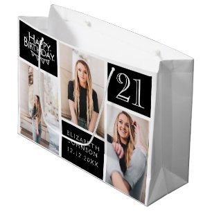 Trendy Black White Photo Collage 21st Birthday Groot Cadeauzakje