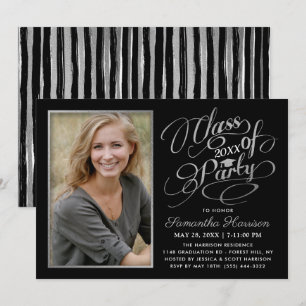 Trendy Black, White & Silver Graduation Party Kaart