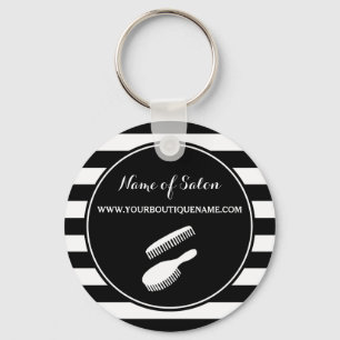 Trendy Black White Stripes Hair and Beauty Salon Sleutelhanger