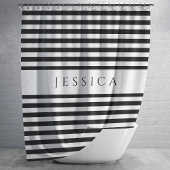 Trendy Black & White Stripes Pattern Name Douchegordijn