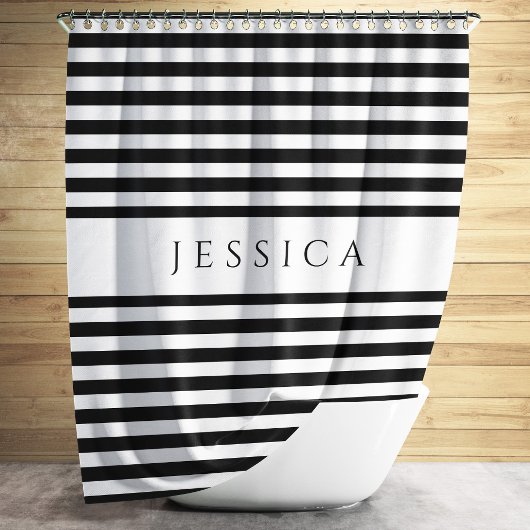 Trendy Black & White Stripes Pattern Name Douchegordijn