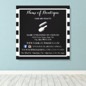 Trendy Black White Stripes Salon Information Sign Canvas Afdruk (Insitu (Houten vloer))