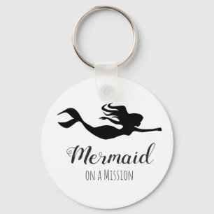 Trendy Black & White Superheld Mermaid on Mission Sleutelhanger