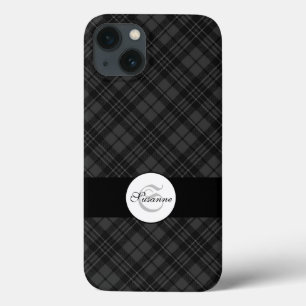 Trendy Black white tartan Personaliseer Monogram iPhone 13 Hoesje