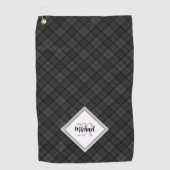 Trendy Black white tartan Personaliseer Monogram Golfhanddoek (Voorkant)