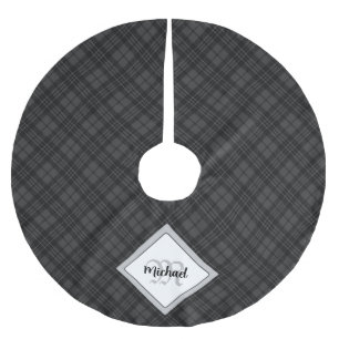 Trendy Black white tartan Personaliseer Monogram Kerstboom Rok