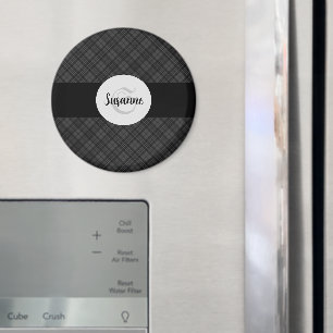 Trendy Black white tartan Personaliseer Monogram Magneet