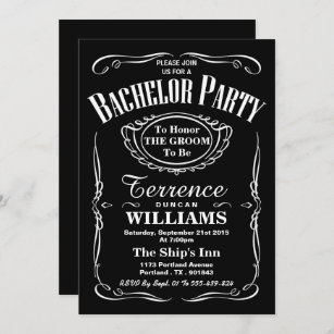 Trendy Black & White Typography Bachelor Party Kaart
