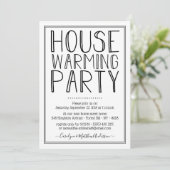 Trendy Black & White Typography Housewarming Party Kaart (Staand voorkant)