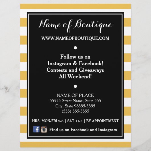 Trendy Black Yellow Stripes Boutique Events Flyer (Voorkant)