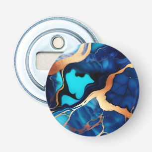 Trendy Blauw geel Goud faux marmer Button Flesopener