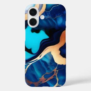 Trendy Blauw geel Goud faux marmer iPhone 16 Hoesje