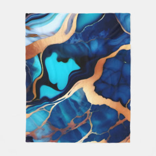 Trendy Blauw geel Goud faux marmer Fleece Deken