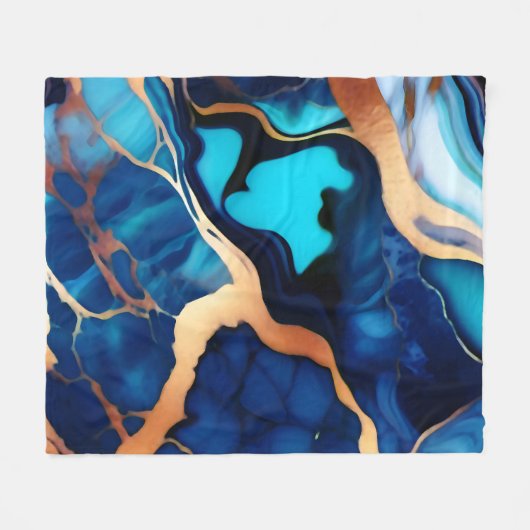 Trendy Blauw geel Goud faux marmer Fleece Deken (Voorkant (Horizontaal))