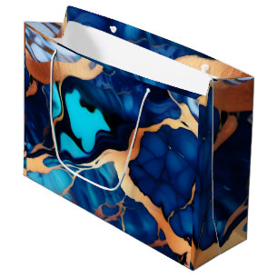 Trendy Blauw geel Goud faux marmer Groot Cadeauzakje
