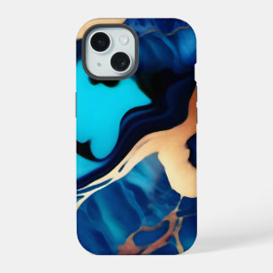 Trendy Blauw geel Goud faux marmer iPhone 15 Hoesje