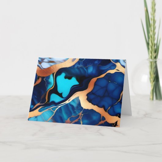 Trendy Blauw geel Goud faux marmer Kaart (Voorkant)