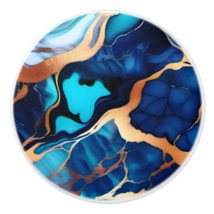 Trendy Blauw geel Goud faux marmer Keramische Knop