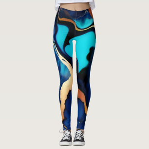 Trendy Blauw geel Goud faux marmer Leggings