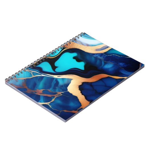 Trendy Blauw geel Goud faux marmer Notitieboek (Linkerzijde)