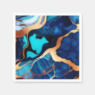 Trendy Blauw geel Goud faux marmer Servet