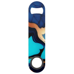 Trendy Blauw geel Goud faux marmer Speed Flessenopener