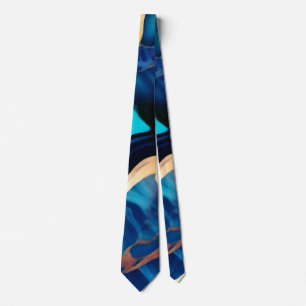 Trendy Blauw geel Goud faux marmer Stropdas