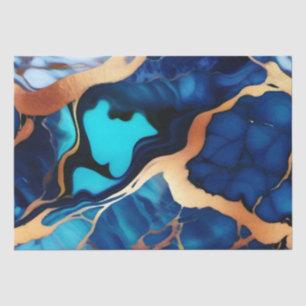 Trendy Blauw geel Goud faux marmer Tissuepapier