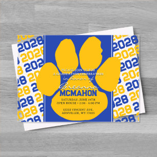 Trendy Blauw & Goud Afstuderen Pawprint Clear Acryl Uitnodigingen