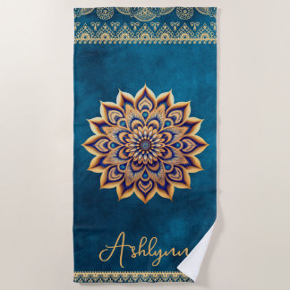 Trendy Blauw Goud Mandala Elegant Yoga  Strandlaken